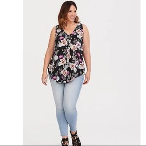Floral Sleeveless Top - Black and Pink